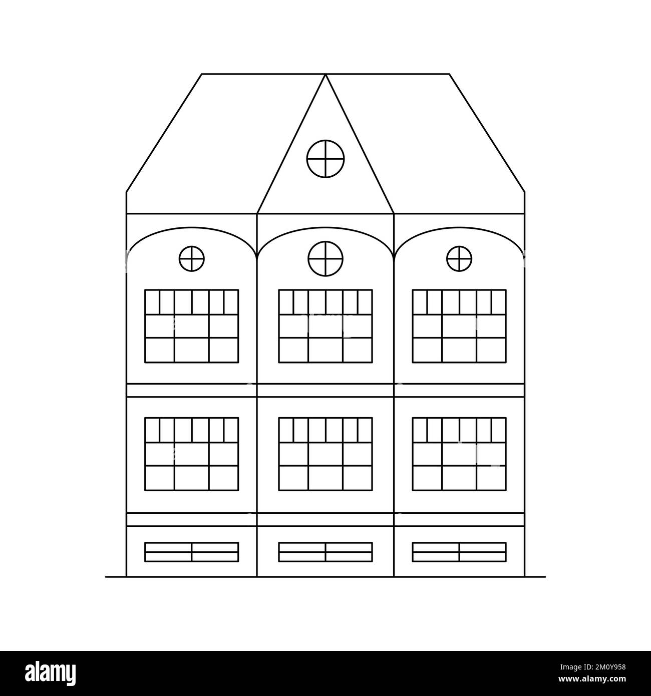 Vector line art illustration with one house. Stock Vector