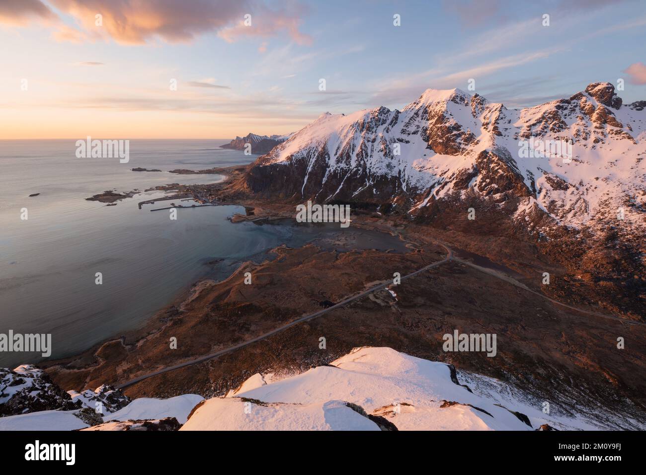 Mountains of Flakstadøy, Lofoten Islands, Norway Stock Photo