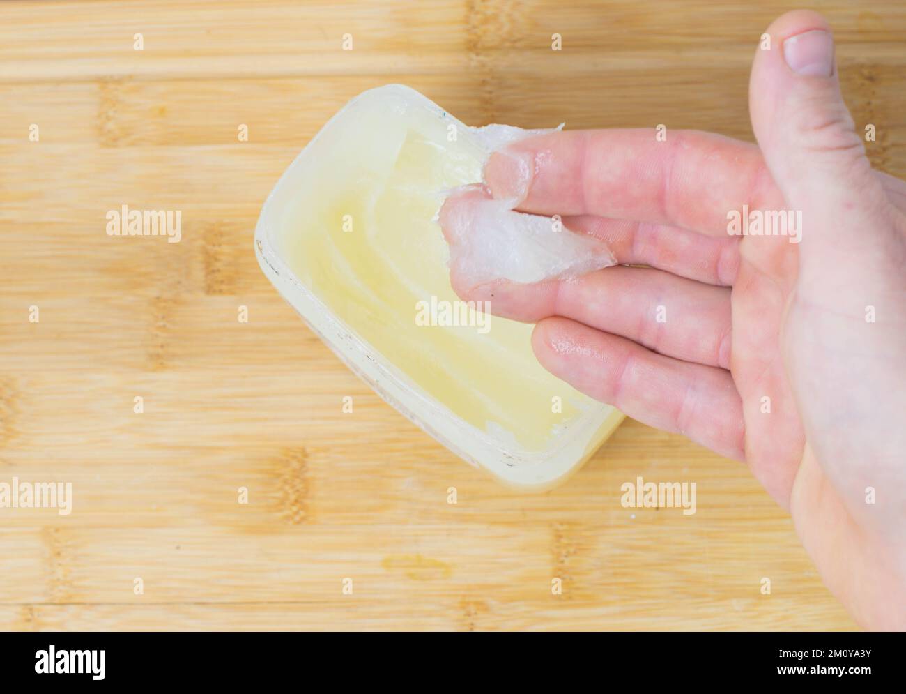 vaseline for hands moisturizer, self care copy space image concept Stock Photo