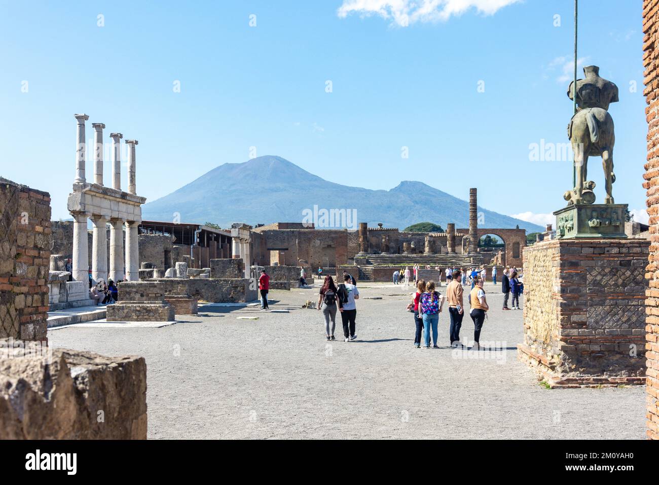 Statue of the Centaur with Mount Vesuvius behind, The Forum, Ancient City of Pompeii, Pompei, Metropolitan City of Naples, Campania Region, Italy Stock Photo