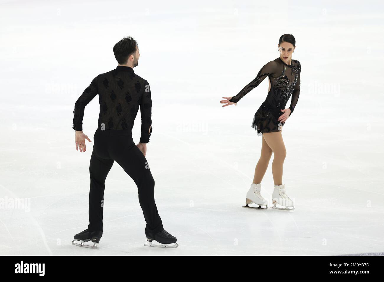 Turin, Italy, 8th December 2022. Deanna Stellato-Dudek and Maxime Deschamps of Canada perform in the Pairs Short Program at Palavela, Turin. Picture date: 8th December 2022. Picture credit should read: Jonathan Moscrop/Sportimage Stock Photo
