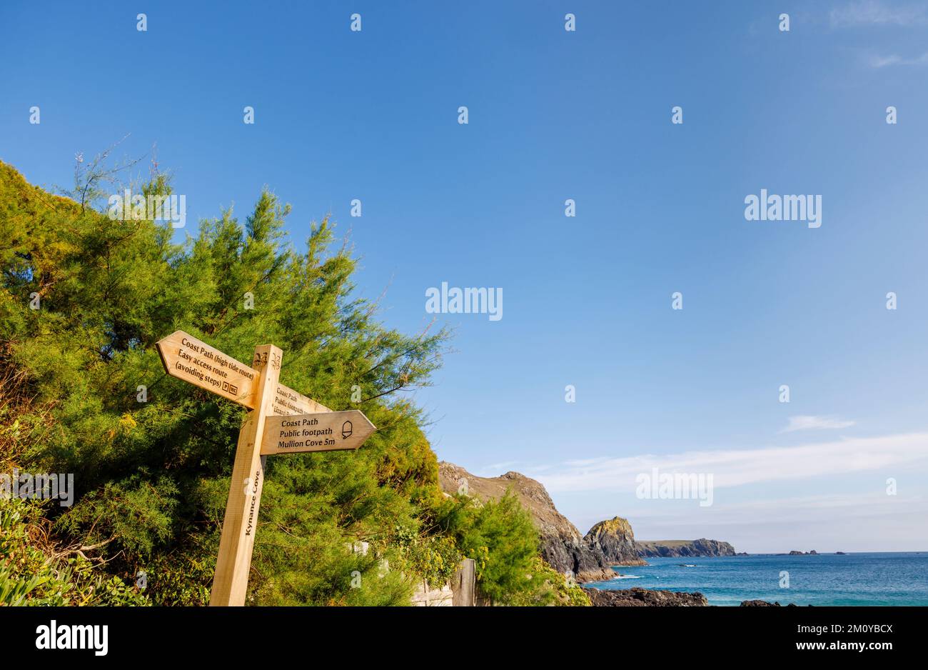 Signpost on the South-west Coast Footpath at Kynance Cove on the Lizard ...