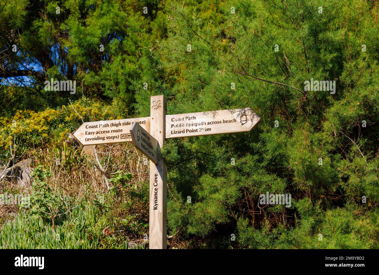 Signpost on the South-west Coast Footpath at Kynance Cove on the Lizard