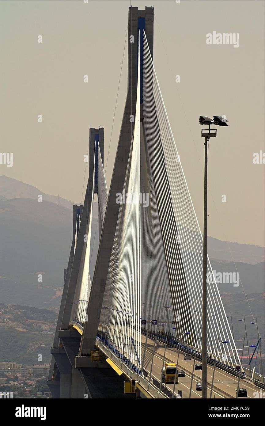 Grecja, Greece, Griechenland; the Charilaos Trikoupis Bridge; Rio-Andirrio-Brücke; Γέφυρα «Χαρίλαος Τρικούπης»; Γέφυρα Ρίου – Αντιρρίου Stock Photo