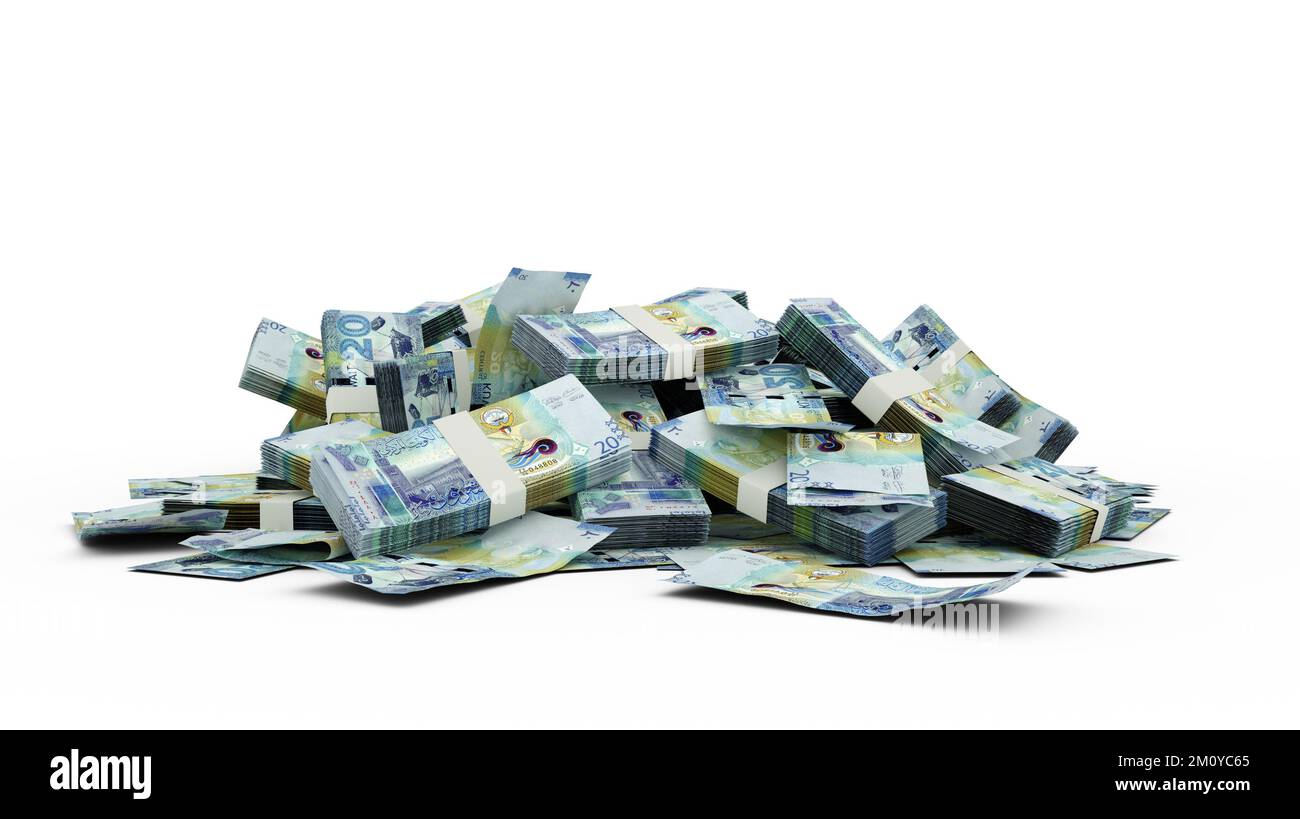 3D Stack of Kuwaiti dinar notes Stock Photo
