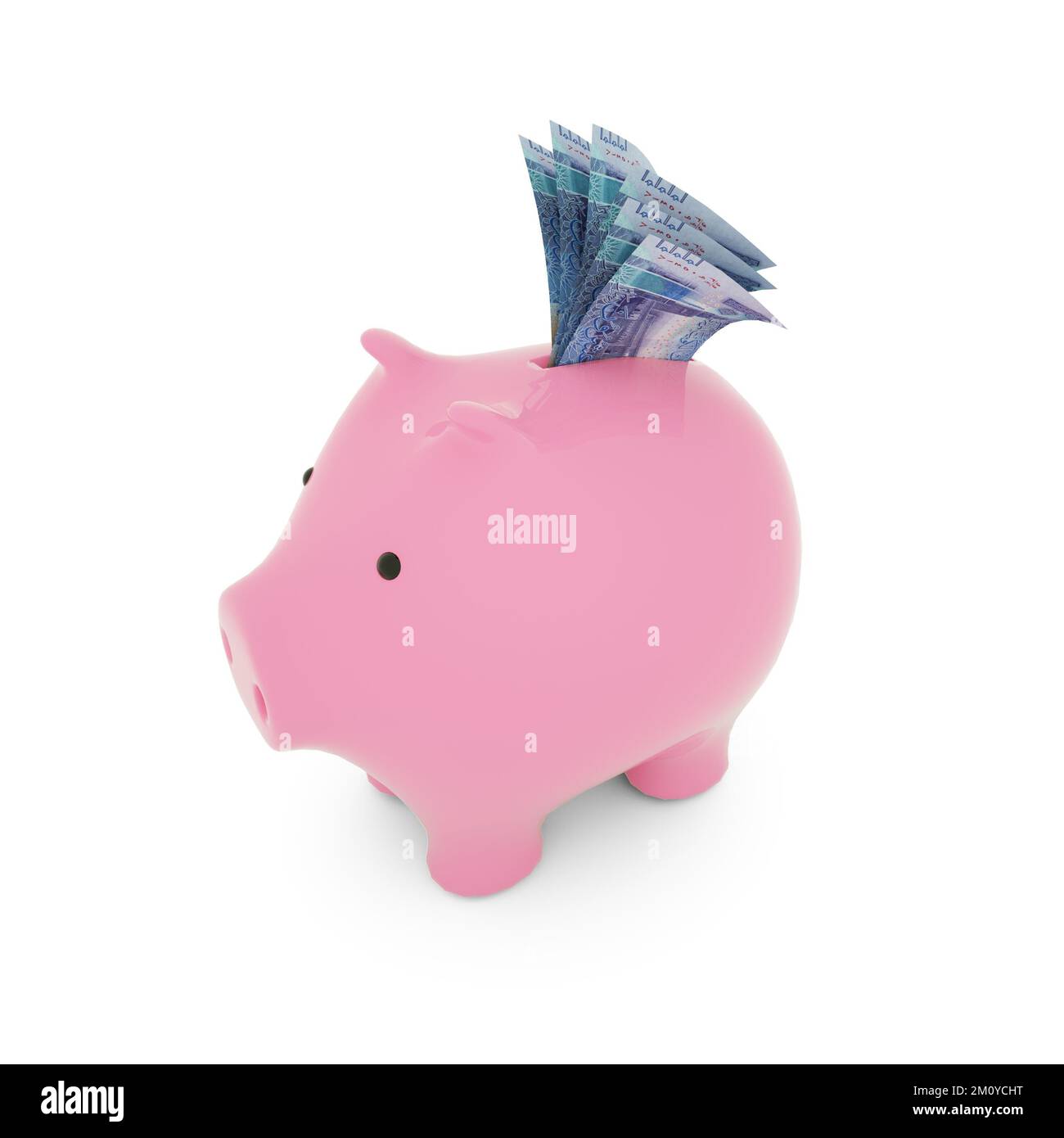 Kuwaiti dinar inside pink Piggy Bank, money in piggy bank, savings concept, 3d rendering Stock Photo