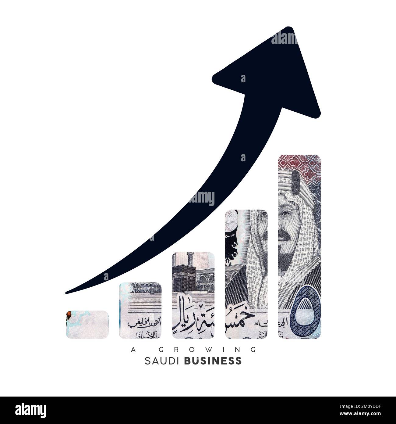 Growing business icon. clip masking of Saudi riyal note to in the shape ...