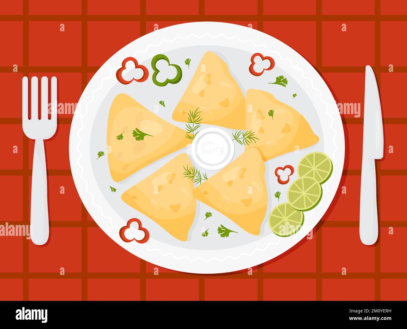 Traditional Mexican Quesadilla. Popular Mexican tortillas on plate with sauce, fork and knife