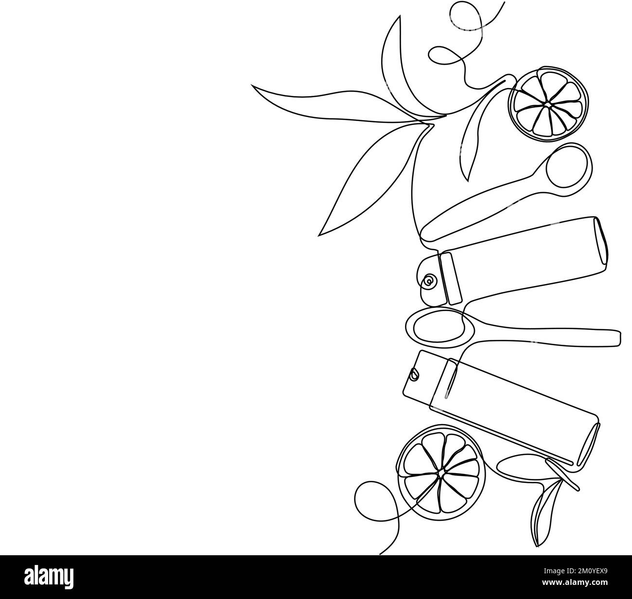 Continuous drawing of one line of bottles with oil or honey or lemon or lime juice for scrubbing