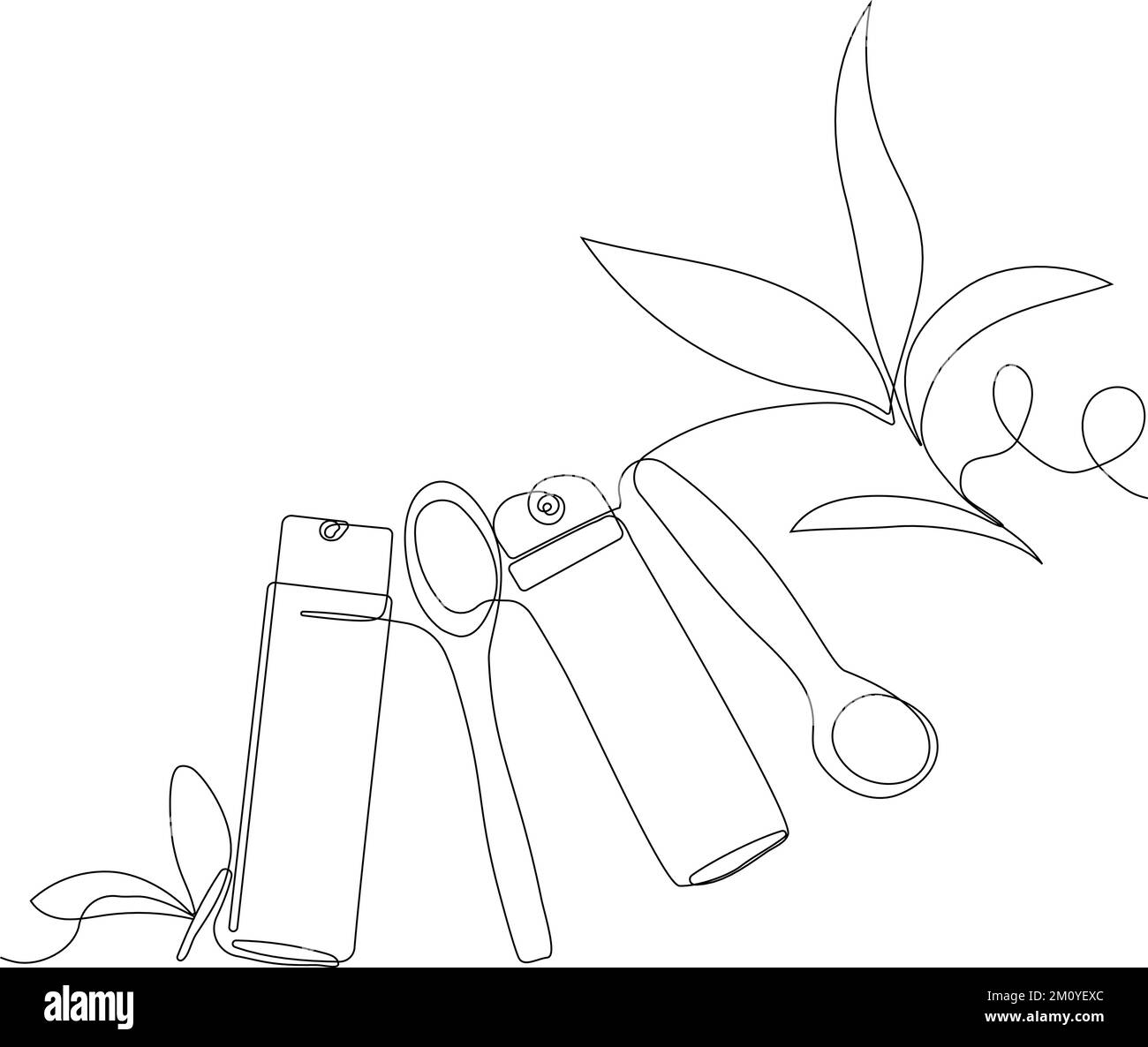 Continuous drawing of one line of bottles with oil or honey or lemon or