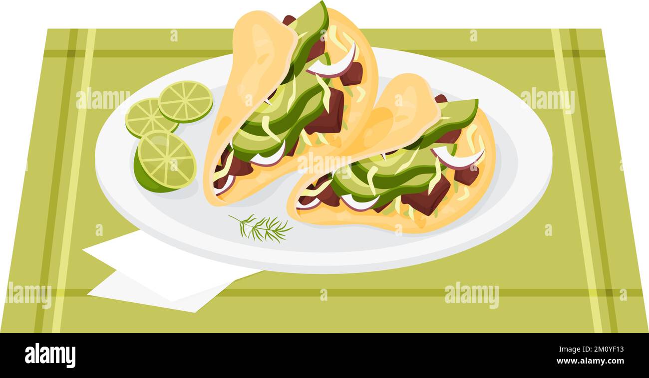 Mexican beef tacos with vegetables. Traditional popular Mexican dish