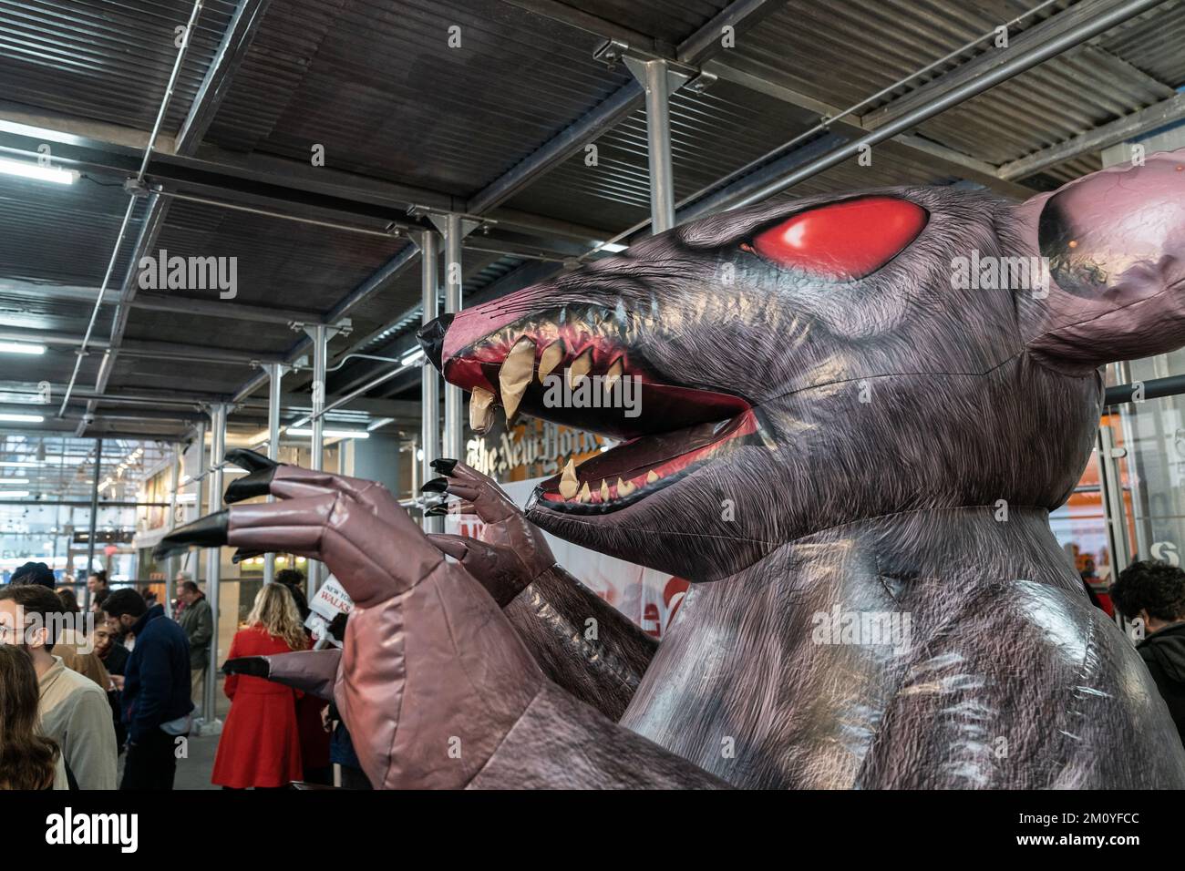 More than 1100 NewsGuild union members of New York Times walked off from work for 24-hours and hold rally on contract dispute in front of NYT Headquarters entrance in New York on December 8, 2022 Stock Photo