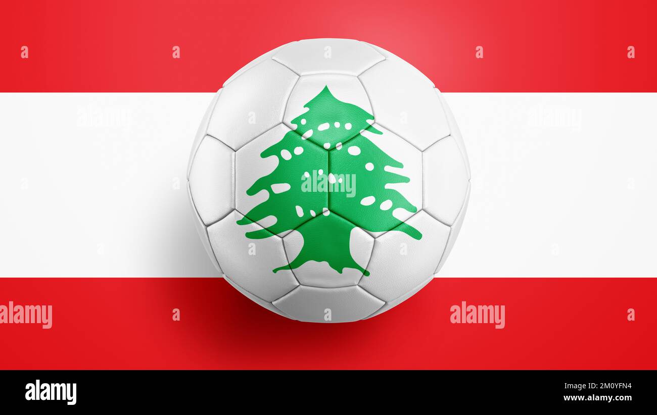 Soccer ball Lebanon flag on a Lebanon flag background. 3D illustration