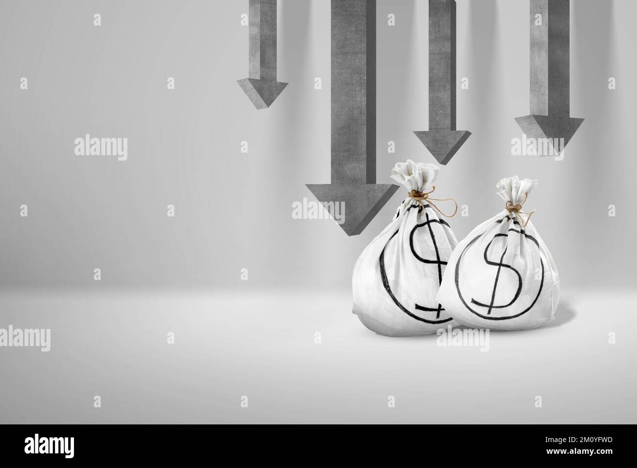 Decreased arrow on the wall with colored background Stock Photo - Alamy