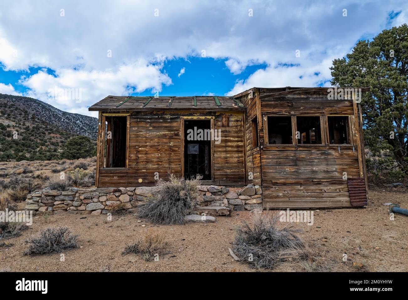 The front of an old miner's shack at an abandoned mercury mine, Nevada ...
