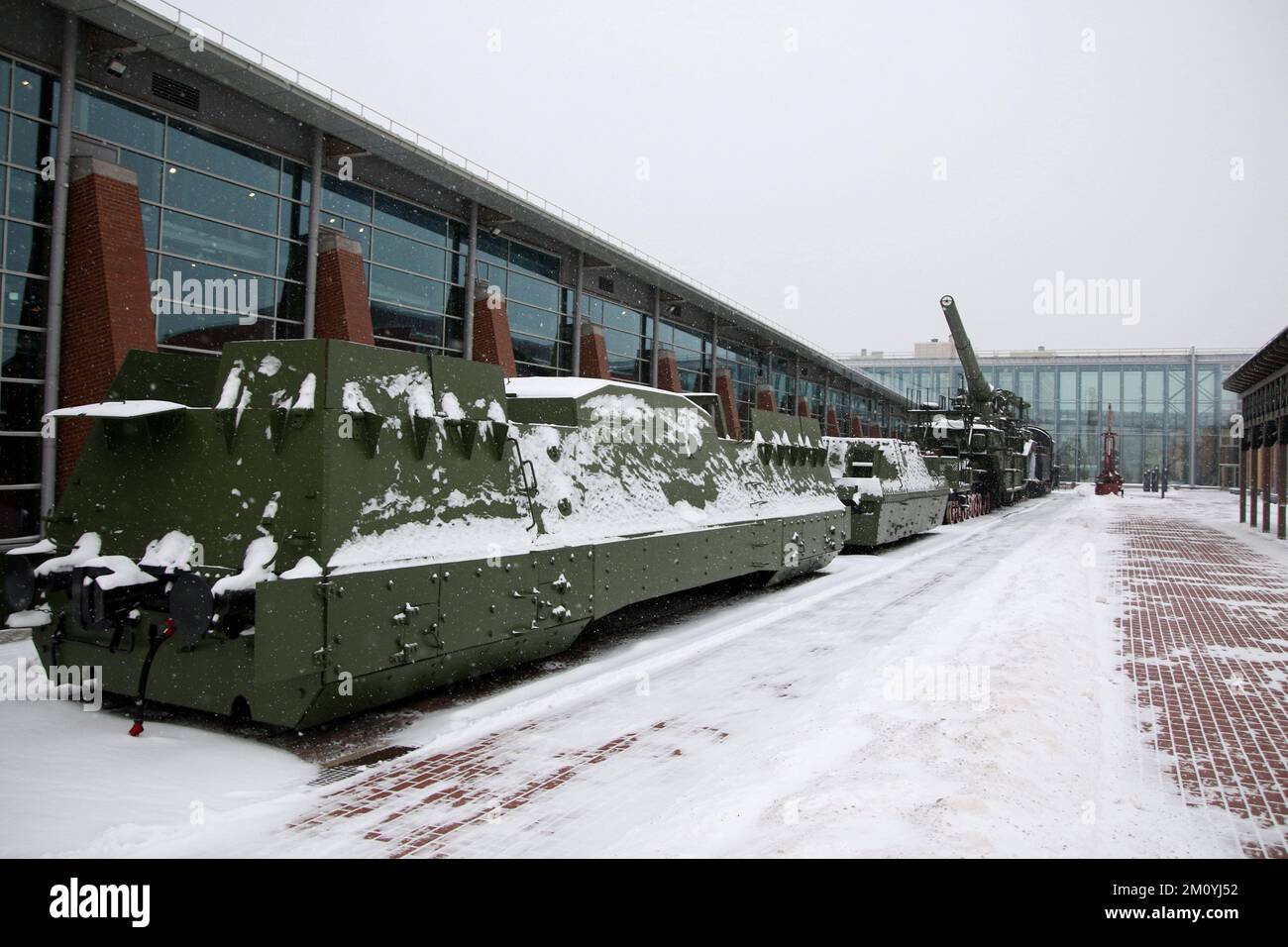 Saint Petersburg, Russia. 08th Dec, 2022. Super-heavy railway artillery system with guns from the sunken battleship Empress Maria. TM-3-12 (from the marine type 3 12-inch caliber transporter), a 305-mm railway artillery piece of the sample - super heavy railway artillery equipment. This military equipment of the Russian Federation presented in St. Petersburg at the Museum of Russian Railways. (Photo by Maksim Konstantinov/SOPA Images/Sipa USA) Credit: Sipa USA/Alamy Live News Stock Photo