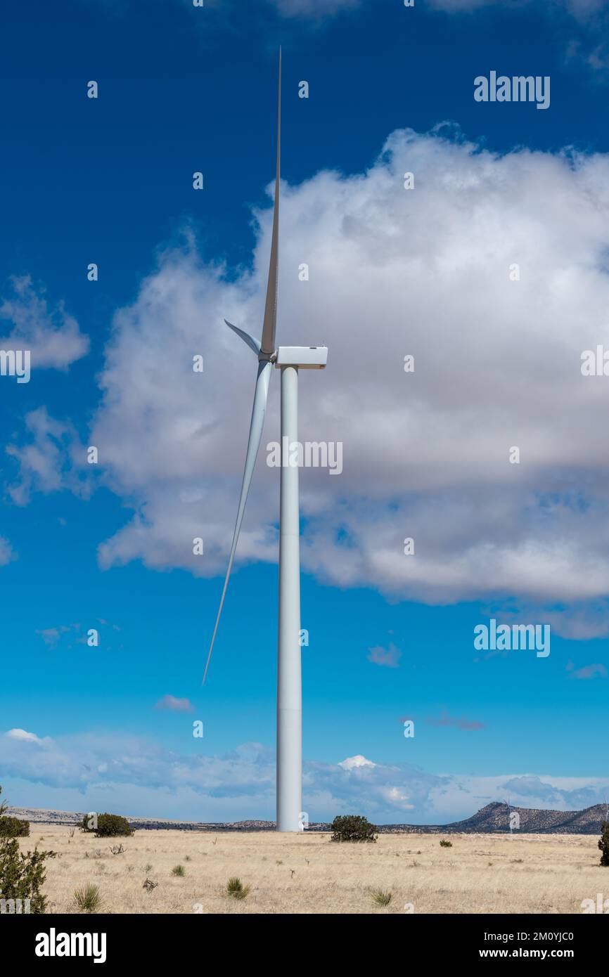 Wind turbine generating renewable energy in a wind farm in New Mexico