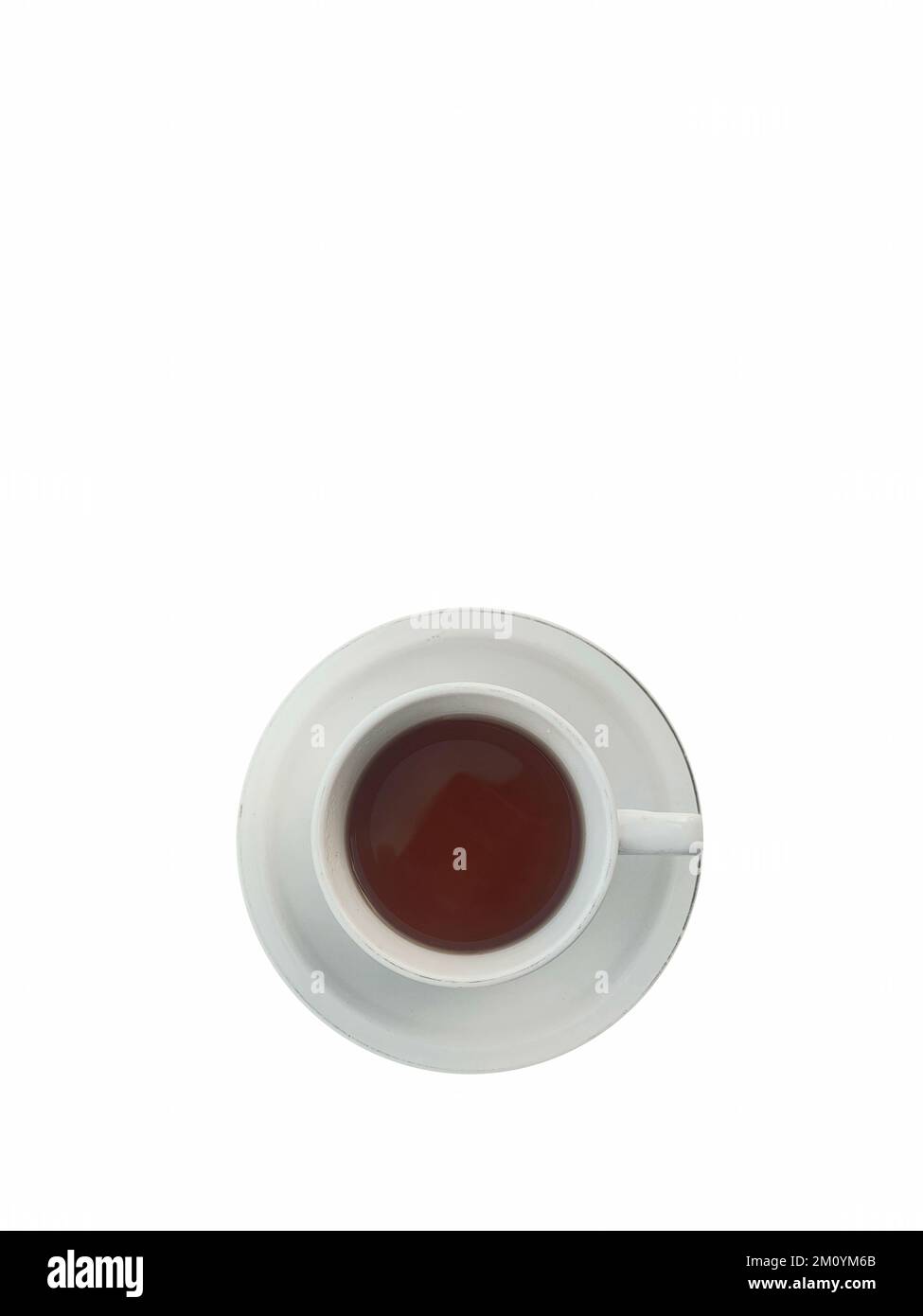 top view of one cup of tea isolated against a white background. copy
