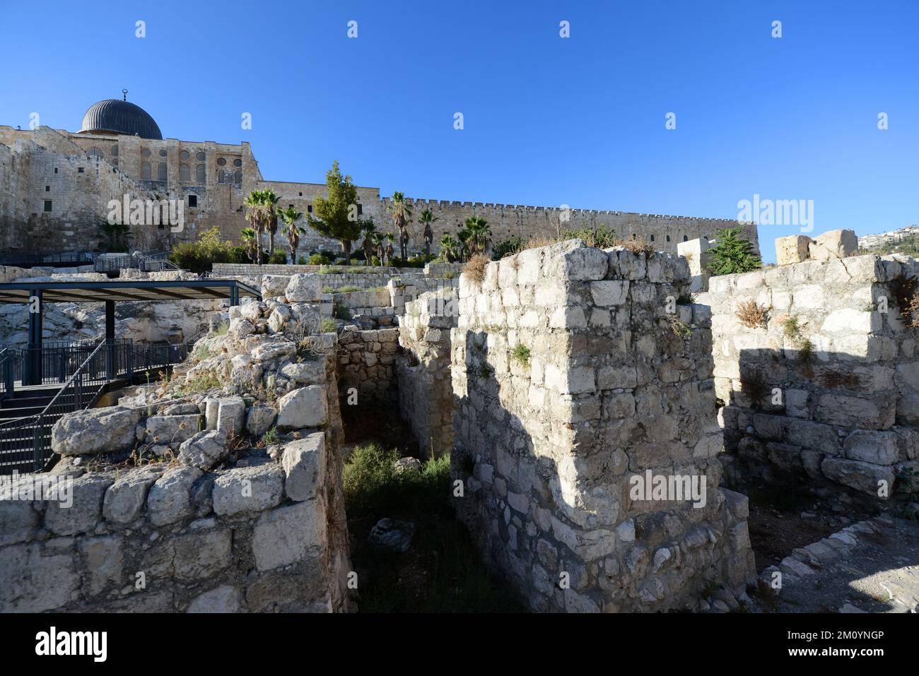 Ancient Jewish ruins at the archeological park in the old city of