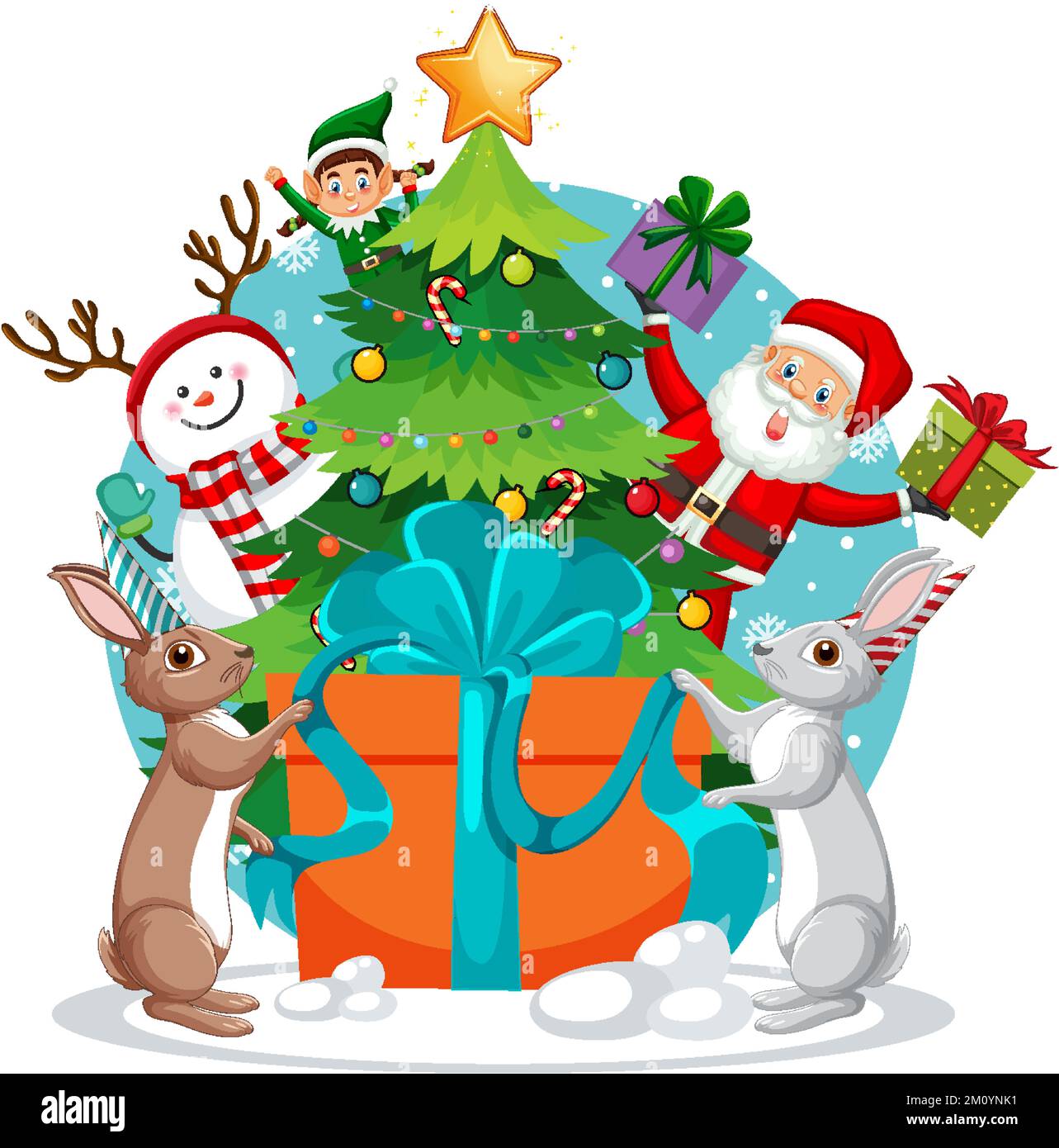 Christmas tree with cute rabbit illustration Stock Vector Image & Art ...