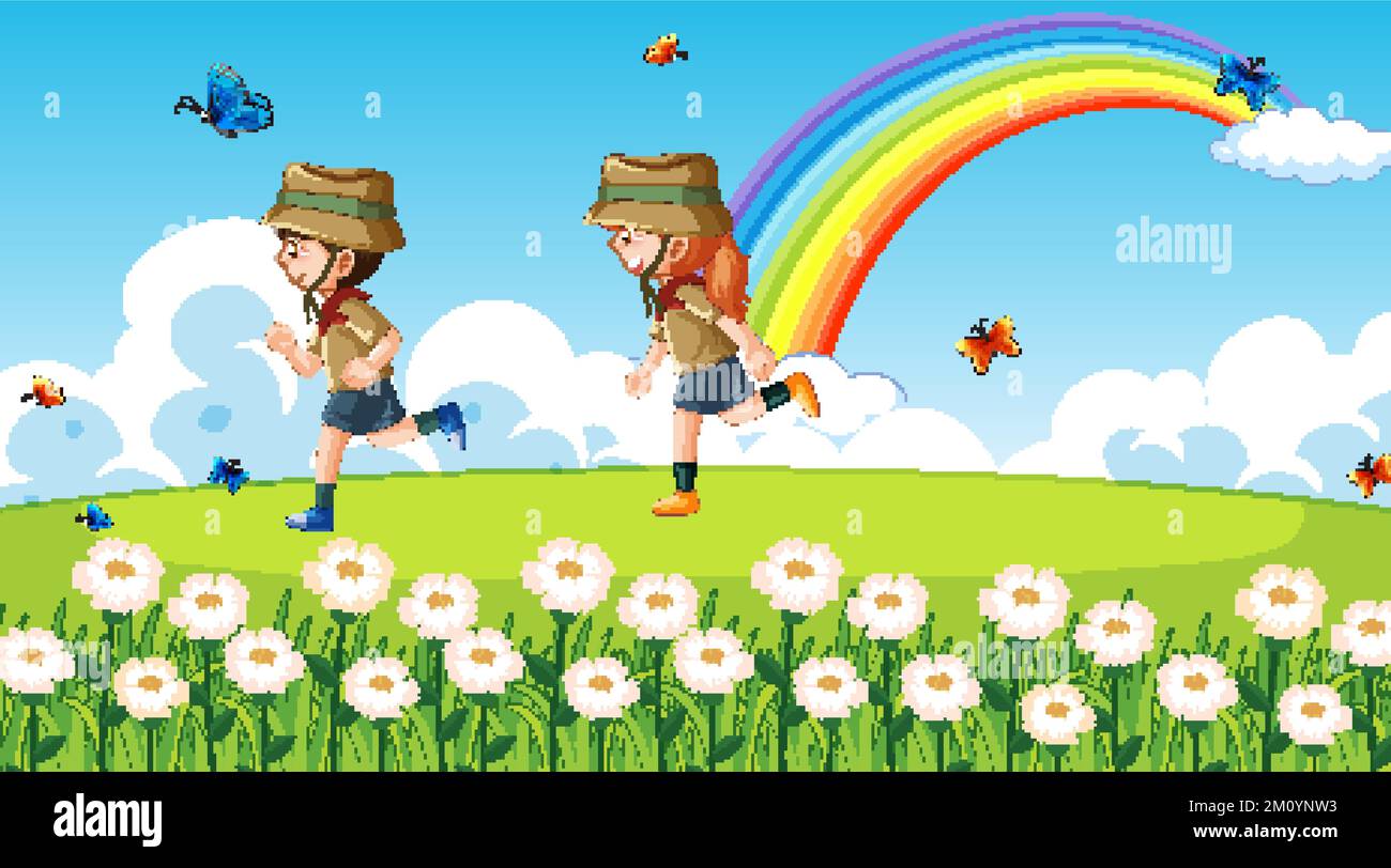 Scout kids hiking in the forest illustration Stock Vector Image & Art ...