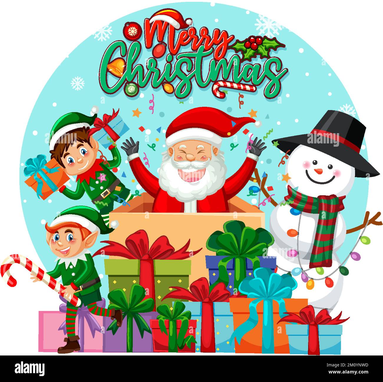 Merry Christmas text with Santa Claus cartoon character illustration ...
