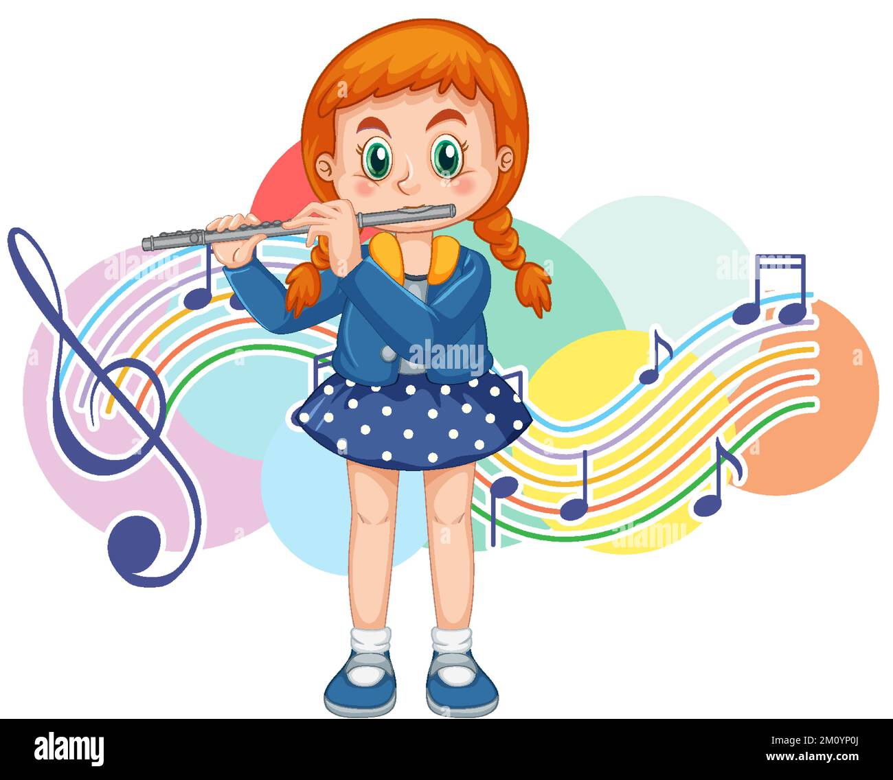 A girl playing flute cartoon illustration Stock Vector Image & Art Alamy
