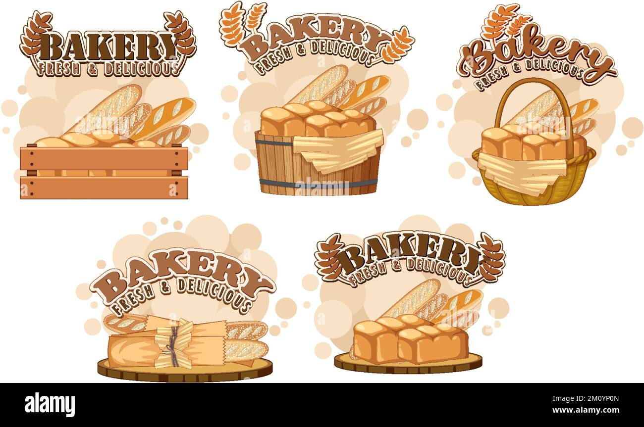 Set of different bakery logo text banners illustration Stock Vector ...