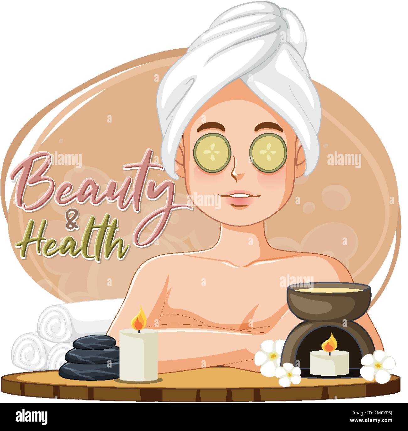 Beauty woman wearing hair towel illustration Stock Vector