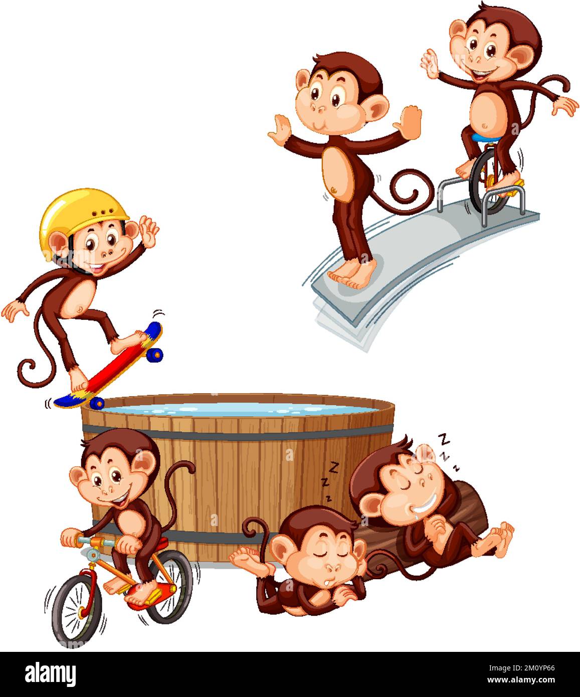 Monkey with different action illustration Stock Vector