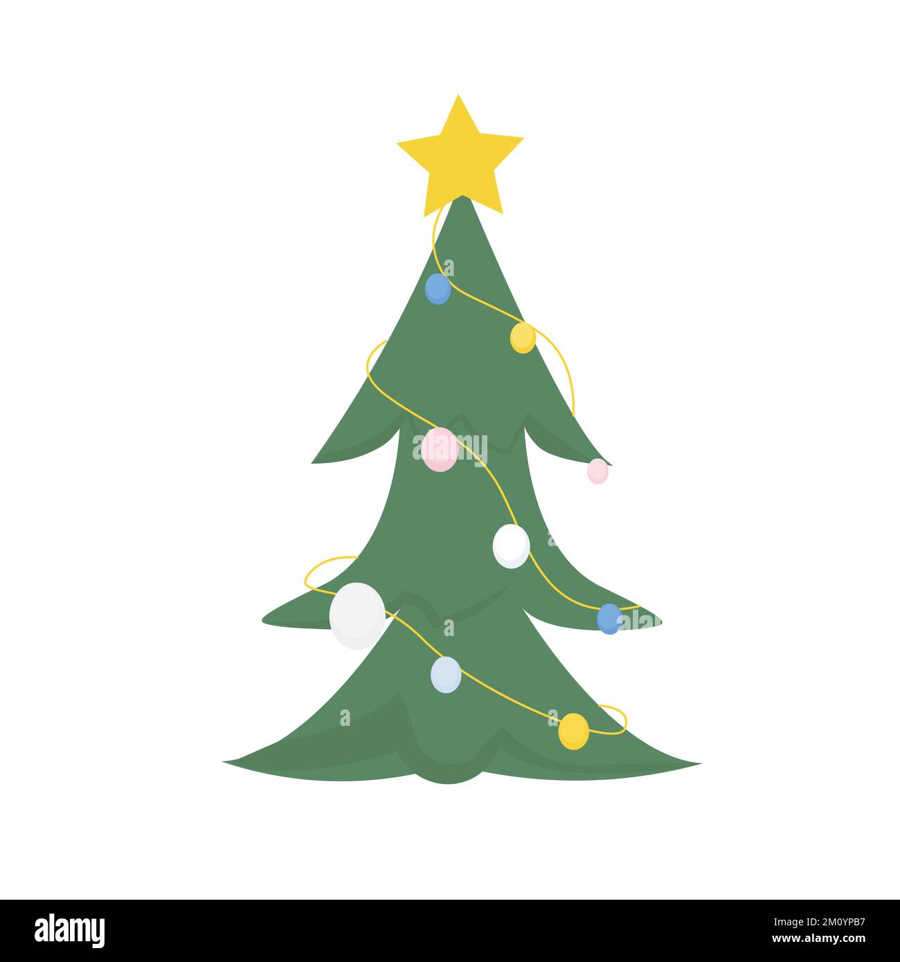 Christmas tree with toys, a garland and a star on top. Vector ...