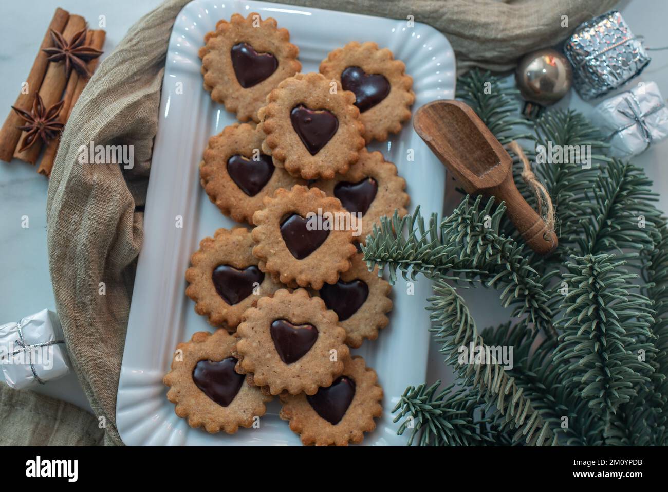 chocolate-linzer-cookies-typical-german-christmas-cookies-stock-photo