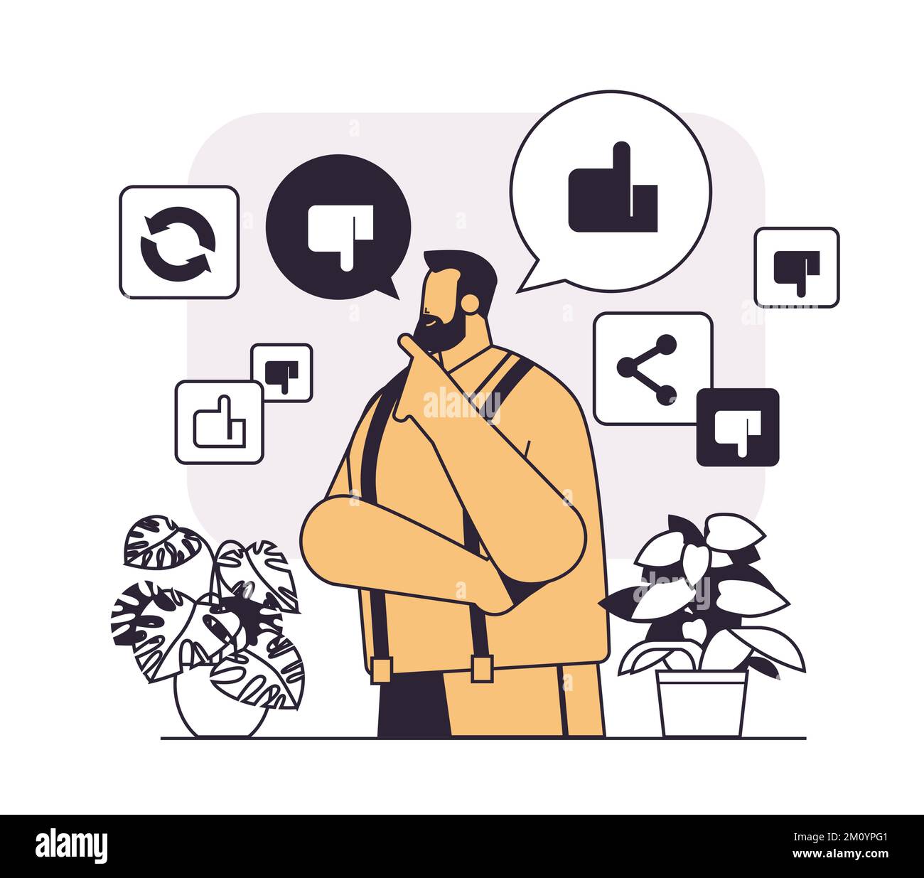 man with social media likes and dislikes icons internet network ...