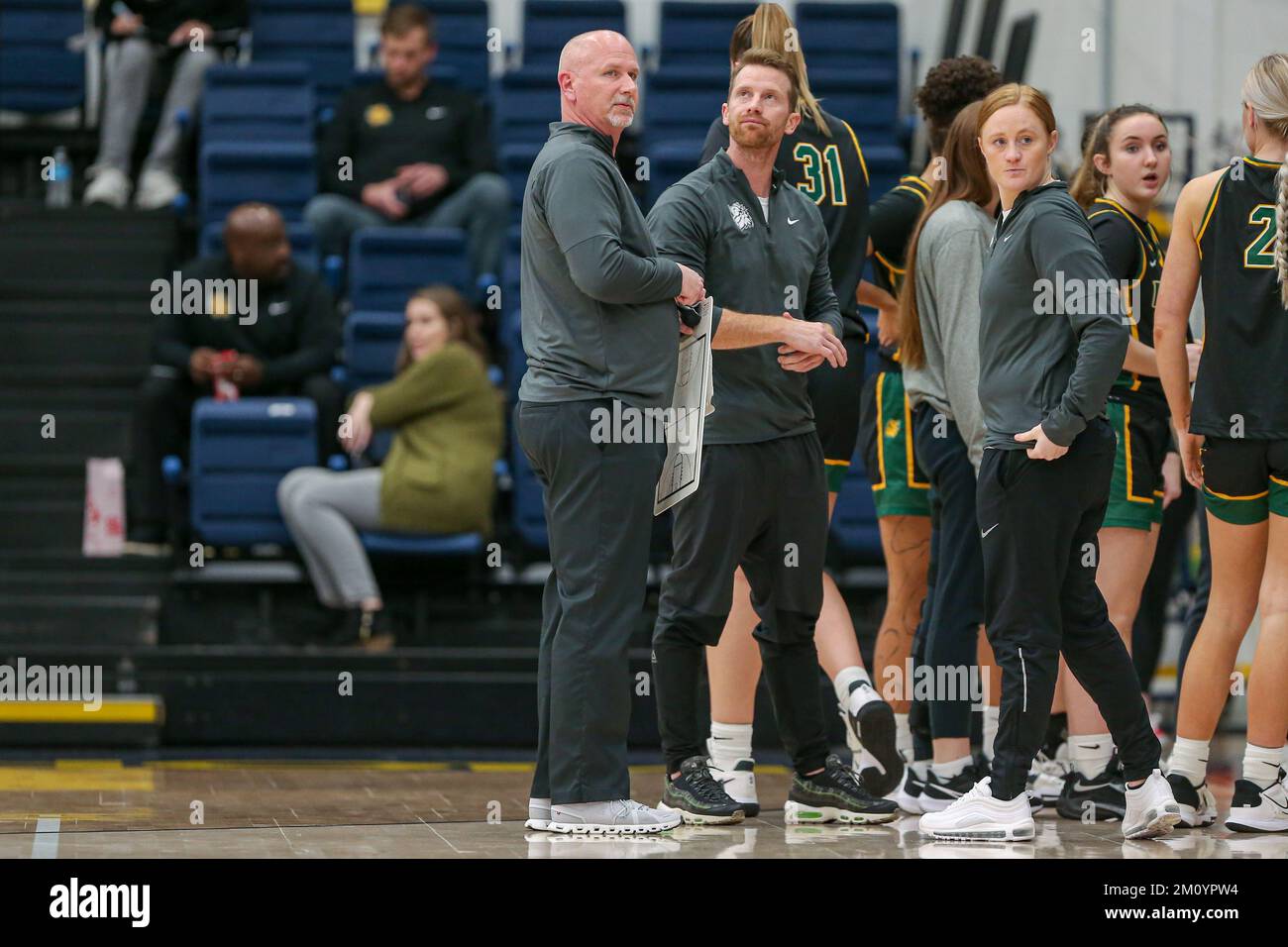 Edmond, OK, USA. 08th Dec, 2022. Missouri Southern University Lions Ronnie Ressel looks down the court during a time out of the NCAA basketball game between the Missouri Southern Lions and the University of Central Oklahoma Bronchos at Hamilton Fieldhouse in Edmond, OK. Ron Lane/CSM/Alamy Live News Stock Photo