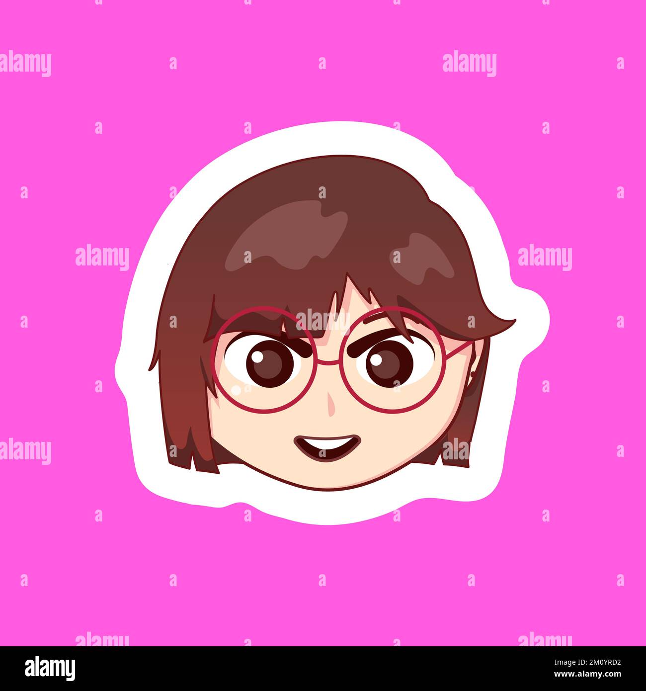 Cute illustration chibi anime cartoon girl with happy smile face web sticker icon mascot logo emote Stock Vector