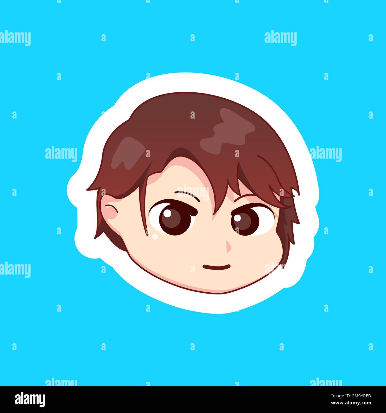 Cute illustration chibi anime cartoon boy happy smile face web sticker icon mascot logo twitch emote Stock Vector