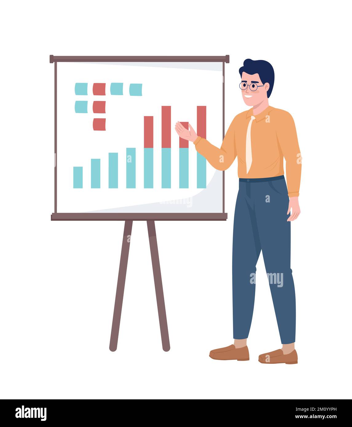 Man performing analytics semi flat color vector character Stock Vector