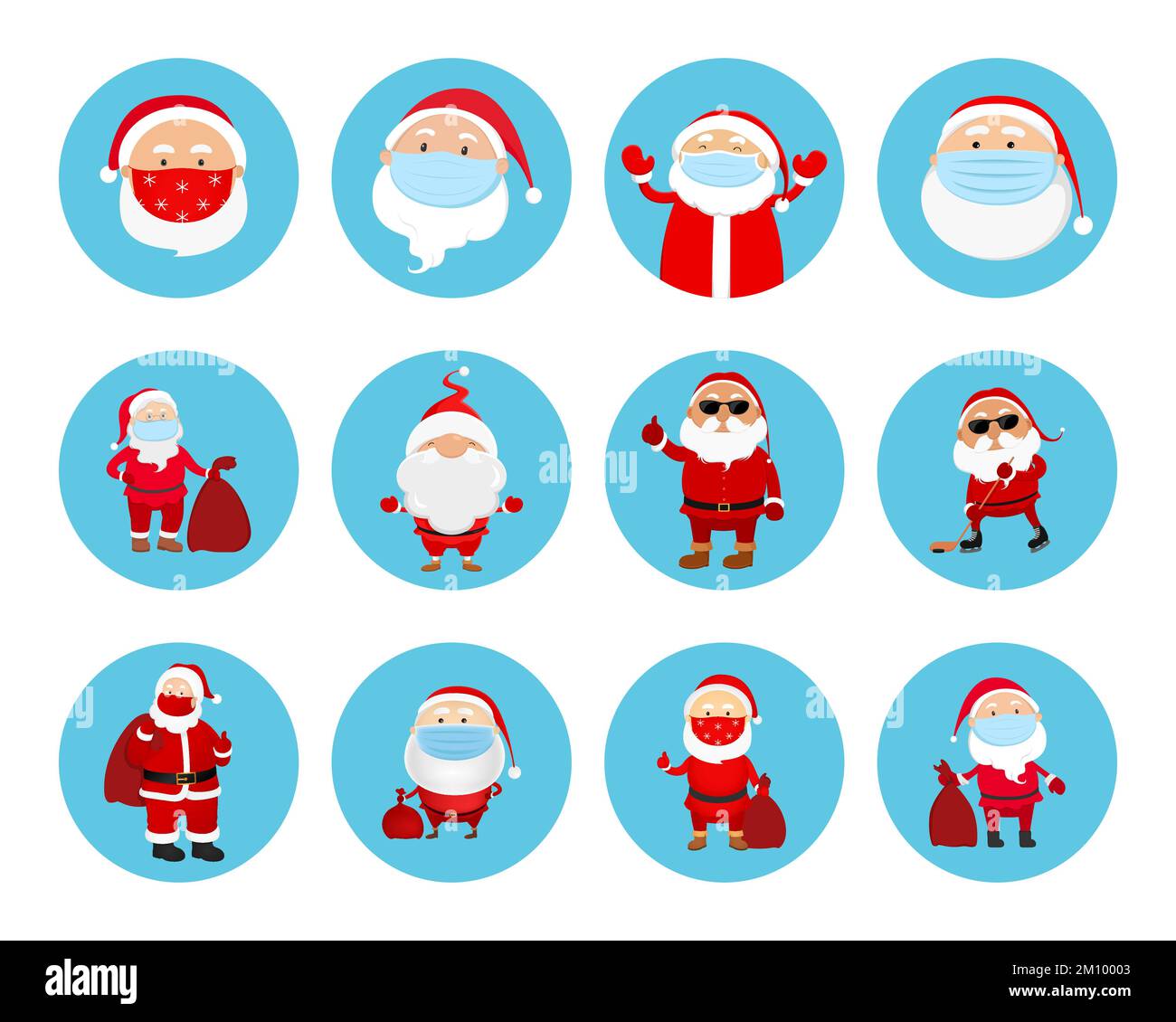 Set of Santa Claus avatars. Vector illustration. Stock Vector