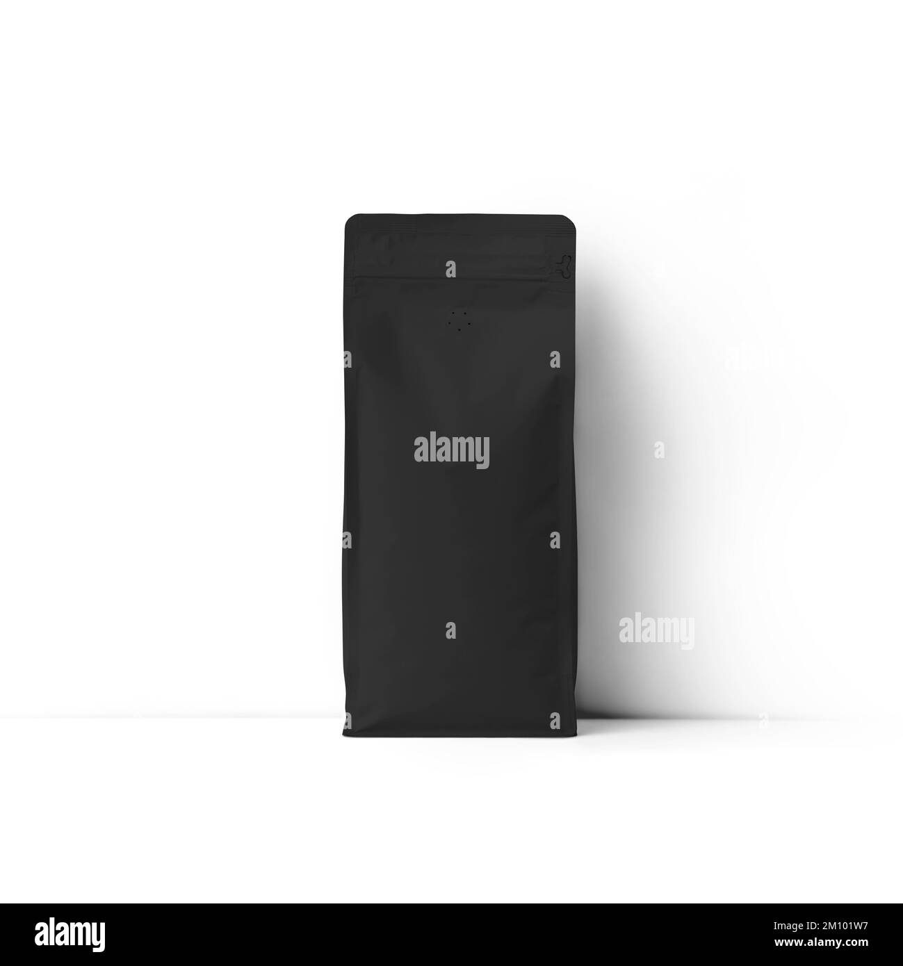 Black gusset packaging mockup for coffee, tea, zip pack with degassing