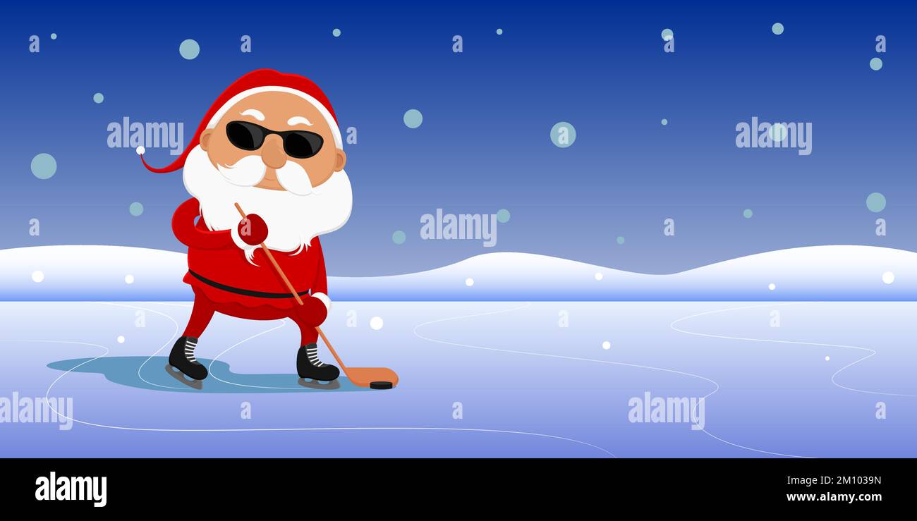 Santa Claus playing ice hockey in sunglasses. Vector illustration Stock ...