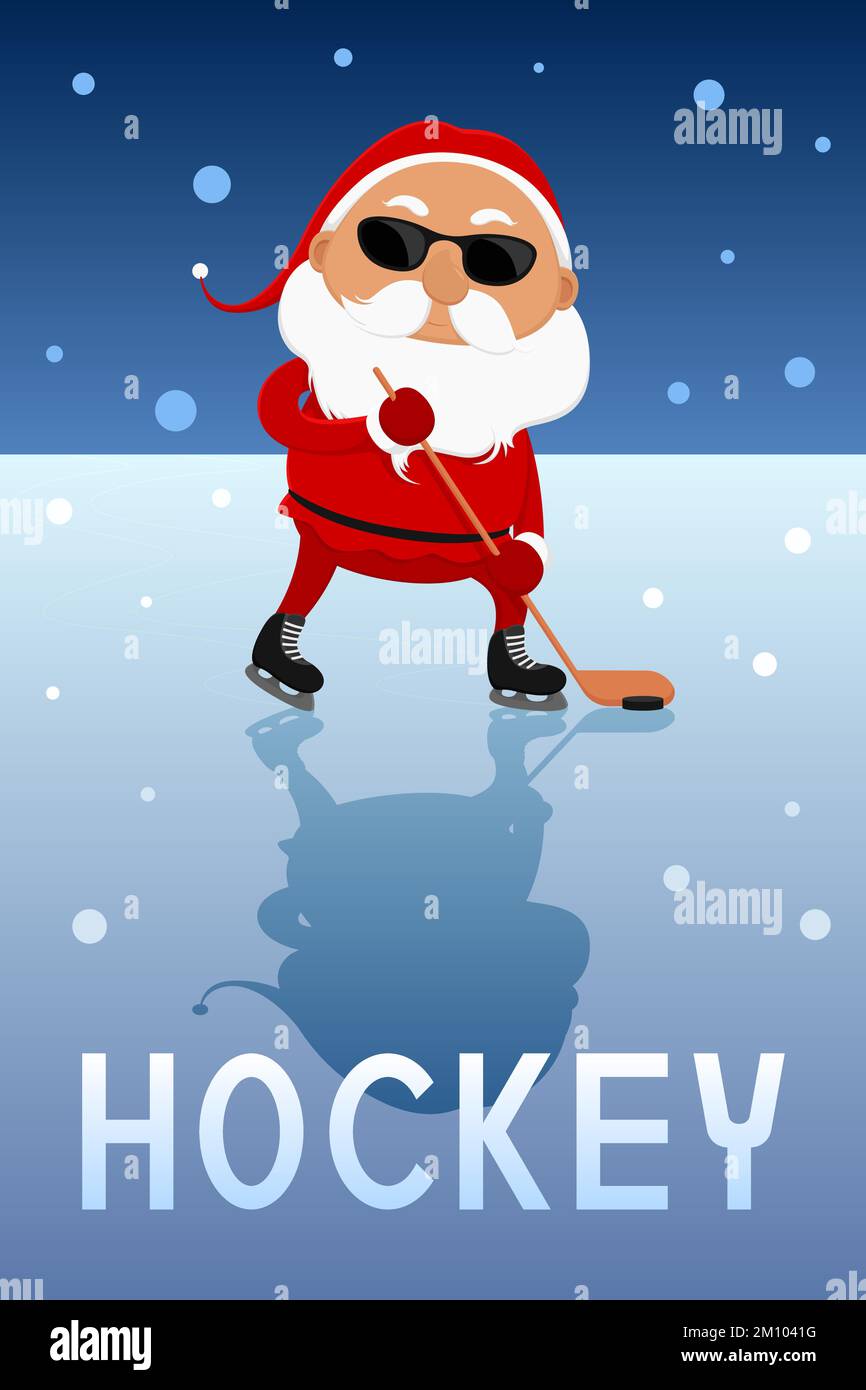 Ice hockey poster. Santa in sunglasses. Vector illustration Stock ...