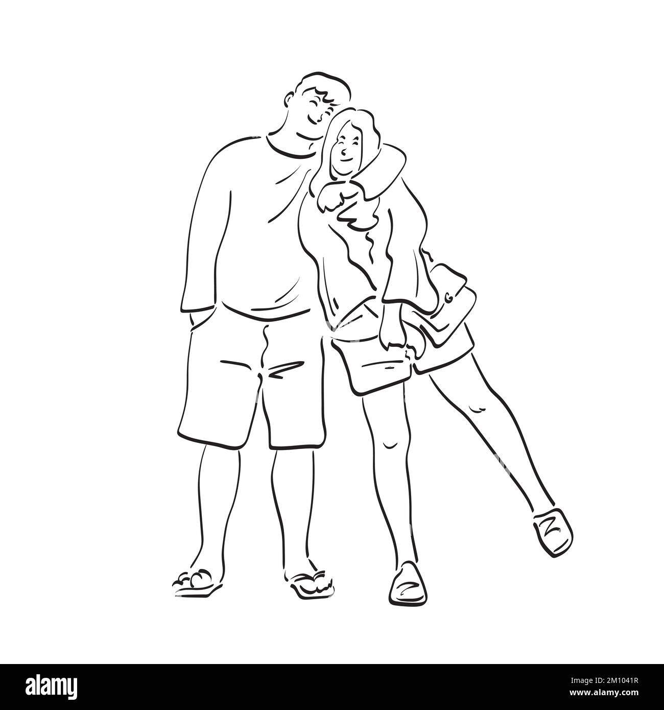line art lovers in love illustration vector hand drawn isolated on
