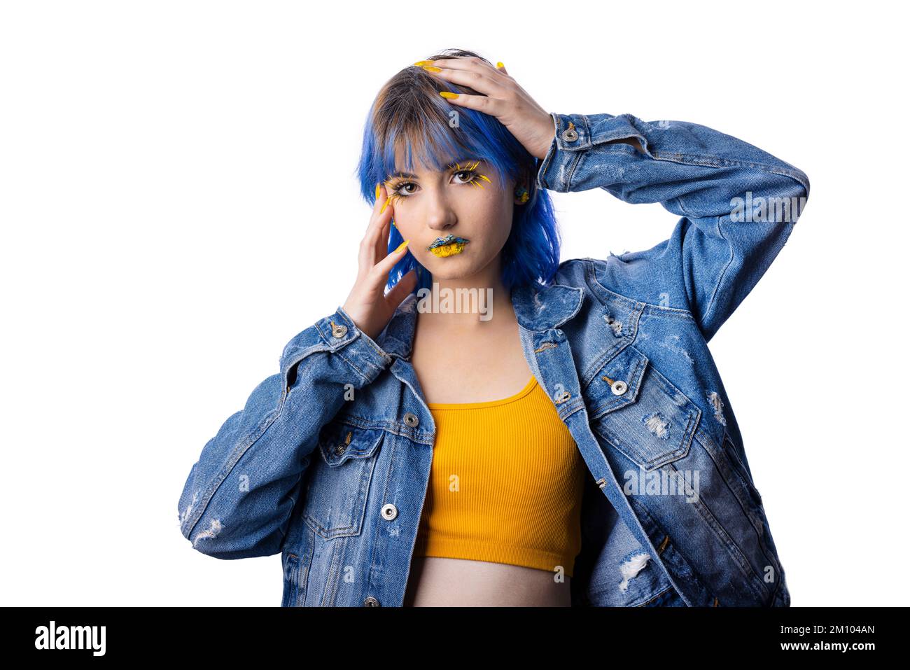 Blue and yellow woman Stock Photo Alamy