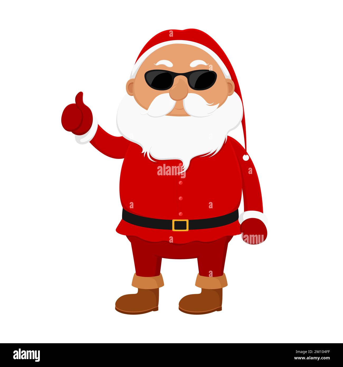 Santa Claus in sunglasses showing thumbs up. Cartoon style. Vector illustration. Stock Vector