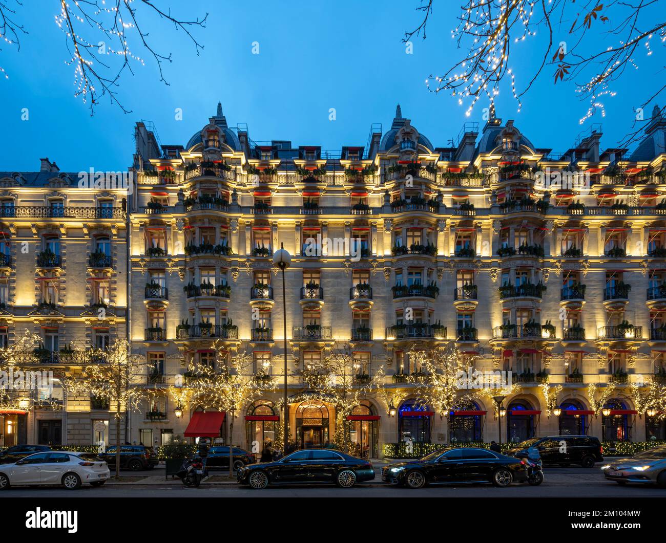 View of facade of Plaza Athenee Hotel with christmas decoration Stock Photo