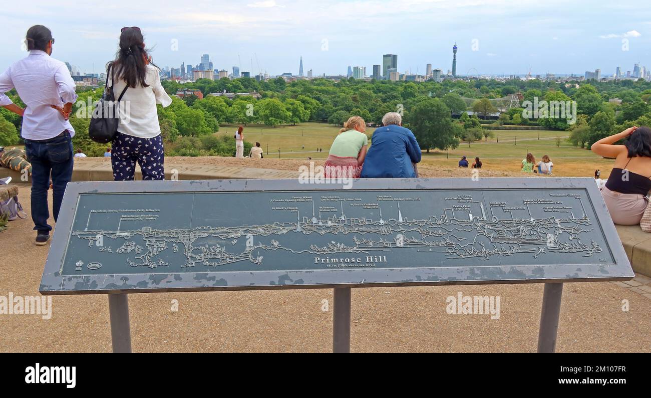 On Primrose Hill , panorama , pano, of, London, England, UK ,from ,its, 2nd, highest point, NW3 Stock Photo