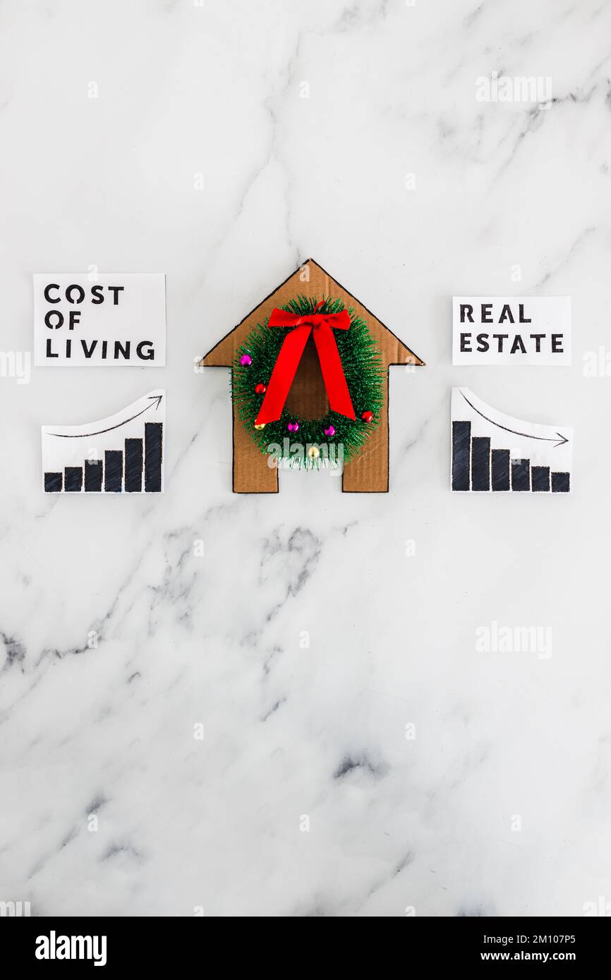 graphs with cost of living going up and real estate transaction going