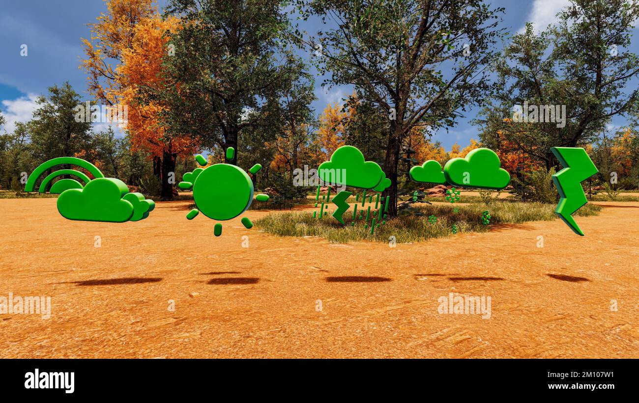 forest background with green icon weather for the global warming Stock ...
