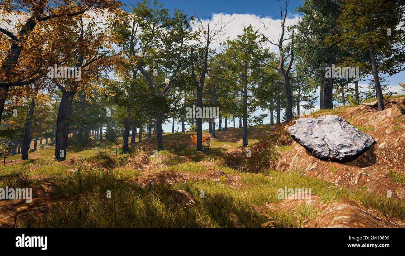 3D rendering. An immersive natural environment. Landscape to illustrate ...