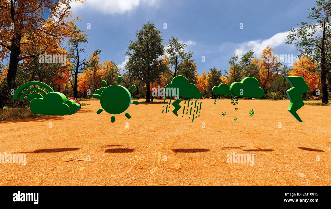forest background with green icon weather for the global warming Stock ...